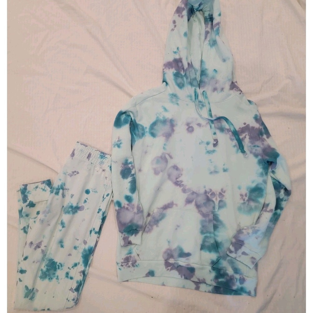 VICTORIA'S SECRET PINK Tie Dye Fleece Hoodie & Joggers 2 Pc Set Outfit Sz S/M